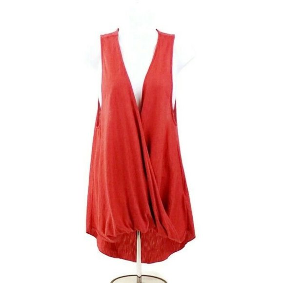 Silence & Noise Red Rouge Sleeveless Criss Cross Front Hi Low Tank Top Womens M - Picture 1 of 9